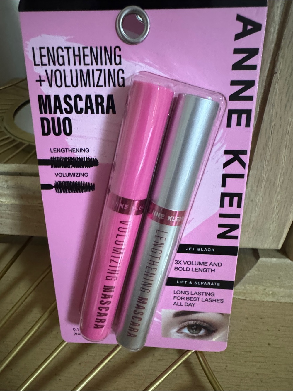 New Anne Klein Jet Black Lengthening + Volumizing Mascara Duo - Pink/Silver